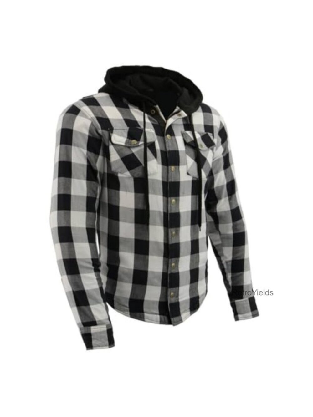 Men's Hooded Flannel Motorcycle Shirt with CE Armor, Aramid Fiber Reinforced